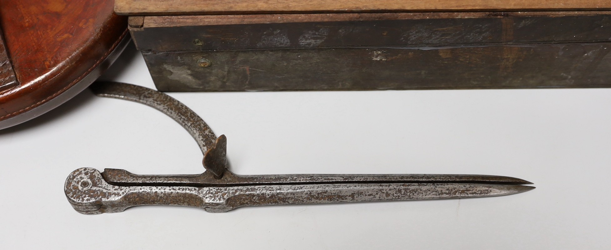 A late Georgian Marratt & Short Improved Chondrometer, a large surveyor's measure and a cast iron protractor